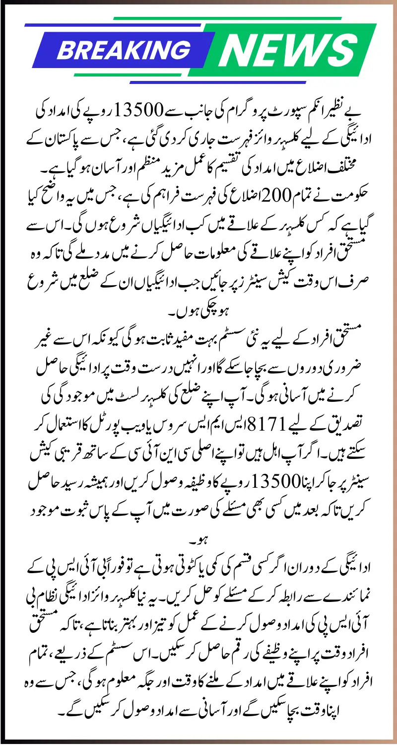 BISP Payment Cluster Locations 2025 Stipend Continues 