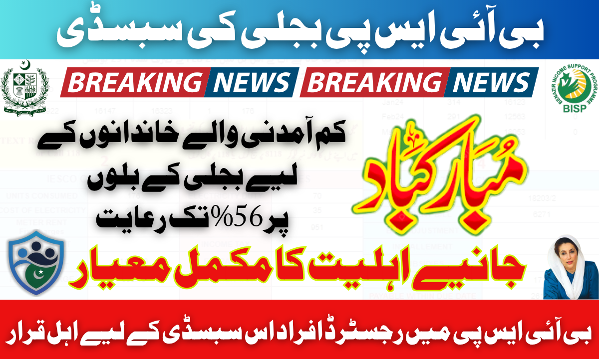 8171 BISP Electricity Subsidy 2025 – Up to 56% Discount on Power Bills for Low-Income Families